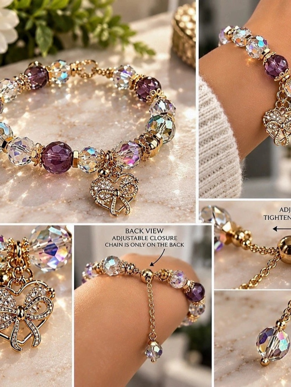 Crystal Charm Bracelet in Gold & Purple